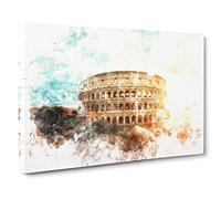 The Colisium In Rome Italy Watercolour Canvas Print | Gallery Wrapped 30mm Frame Wall Art | 20x14 inches | Ready to Hang | Modern Picture | Living Room Bedroom Lounge Office