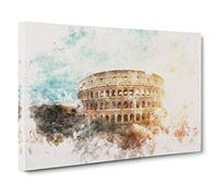 The Colisium in Rome Italy Watercolour Canvas Print | Gallery Wrapped 30mm Frame Wall Art | 30x20 inches | Ready to Hang | Modern Picture | Living Room Bedroom Lounge Office
