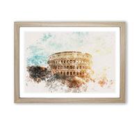 The Colisium in Rome Italy Watercolour Framed Print | A2 Oak Framed Wall Art | Ready to Hang | Modern Historical Picture | Living Room Bedroom Lounge Office
