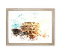 The Colisium In Rome Italy Watercolour Modern Framed Print | A2 Oak Framed Wall Art | Ready to Hang | Modern Historical Picture | Living Room Bedroom Lounge Office