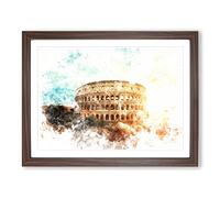 The Colisium In Rome Italy Watercolour Modern Framed Print | A3 Walnut Framed Wall Art | Ready to Hang | Modern Historical Picture | Living Room Bedroom Lounge Office