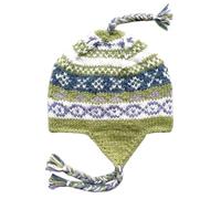 THE COLLECTION ROYAL Woolen Fleece Lined Fair Isle Knitted String Ear Flap Beanie Sherpa Christmas Beanie Hat, Green, One Size