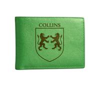 The Collins Irish Family Crest Coat of Arms Green Pu Leather Wallet Personalised Laser Engraved Bifold