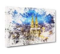The Cologne Cathedral In Germany Watercolour Modern Canvas Wall Art Print Ready to Hang, Framed Picture for Living Room Bedroom Home Office Décor, 24x16 Inch (60x40 cm)