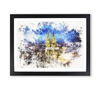 The Cologne Cathedral In Germany Watercolour Modern Framed Print | A2 Black Framed Wall Art | Ready to Hang | Modern Cityscape Picture | Living Room Bedroom Lounge Office