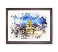 The Cologne Cathedral In Germany Watercolour Modern Framed Print | A4 Walnut Framed Wall Art | Ready to Hang | Modern Cityscape Picture | Living Room Bedroom Lounge Office