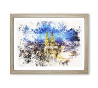 The Cologne Cathedral In Germany Watercolour Modern Framed Wall Art Print, Ready to Hang Picture for Living Room Bedroom Home Office Décor, Oak A4 (34 x 25 cm)