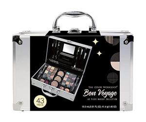 The Color Workshop - Bon Voyage Makeup Set - Fashion Train Case with Complete Professional Makeup Kit for Eyes, Face, Nails and Lips - Makeup Gift Set