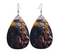The colored owl Women's Teardrop Leather Earrings - Lightweight PVC Dangle Earrings, 925 Silver Hooks, Double-Sided Prints | Hypoallergenic Gift
