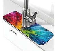 The Colorful Pigments Exploded Faucet Mat for Kitchen Sink Cute Drying Mat Super Absorbent Sink Faucet Mat for Kitchen Bathroom Sink Cafe Bar Faucet Decor Gifts ( 15" X 5.5")