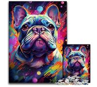 The Colorful Psychedelia of A Gentle Bulldog Jigsaw Puzzles for Adults 1000 Piece Wooden Jigsaw Puzzles for Adults for Home Decor Brain Training 1000 PCS(75x50cm)