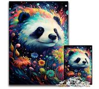 The Colorful Psychedelia of Starry Night Panda 1000 Piece Jigsaw Wooden Jigsaw Puzzles Challenging Brain Teaser for Teenagers Family Game Night Fun 1000 PCS(75x50cm)