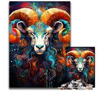 The Colorful Psychedelia of The Goat God Jigsaw Puzzles 1000 Pieces for Adults Wooden Jigsaw Puzzles for Adults Brain Teaser Game Interactive Family Game Suitable for Ages + 1000 PCS(75x50cm)