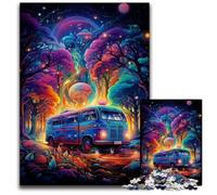 The Colorful Psychedelicism of Forest Bus 1000Pc Adults Jigsaw Puzzle Jigsaw Puzzles Brain-Challenging DIY Decorative Game Family Interactive Toy 1000 PCS(38x26cm)