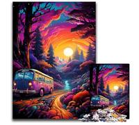 The Colorful Psychedelicism of Forest Bus Jigsaw Puzzle 1000 Pieces Jigsaw Puzzles for Adults Fun at Home Activities Birthday Present Travel Gifts 1000 PCS(75x50cm)