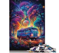 The Colorful Psychedelicism of Forest Bus Puzzle Challenging And Brainteasing 100% Recycled Cardboard Jigsaw Puzzle for Adult Children 1000pcs (75x50cm)