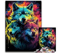 The Colorful Psychedelics of The Soul Wolf Family Jigsaw Puzzles 1000 Pieces for Adults Jigsaw Puzzles for Adults for Travel Lovers & Couples Challenging Toy 1000 PCS(38x26cm)