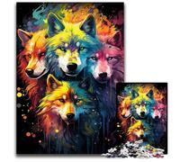 The Colorful Psychedelics of The Soul Wolf Family Jigsaws 1000 Pieces for Adults Challenging Puzzles Challenging DIY Brain Teaser Perfect Family Game Or Decorative Gift 1000 PCS(75x50cm)
