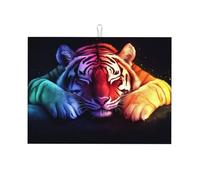 The Colorful Tiger Dish Drying Mat for Kitchen Counter-Absorbent, Non-Slip, Reversible Kitchenware with Prints