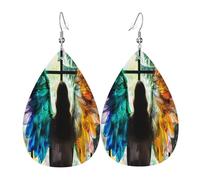 The colorful wings Women's Teardrop Leather Earrings - Lightweight PVC Dangle Earrings, 925 Silver Hooks, Double-Sided Prints | Hypoallergenic Gift