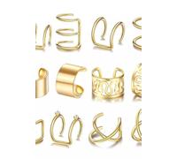 The Colourful Aura 12 Piece Wire No Piercing Cartilage Helix Ear Cuff In Gold Gold