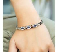 The Colourful Aura 18Ct Rose Gold Plated Evil Eye Round Brass Gold Zircon Armlet Bangle Bracelet In Silver Silver One Size