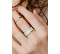 The Colourful Aura 2 Pcs Wide Enamel Adjustable Wide Gold Band Cuff Ring Set In White White One Size