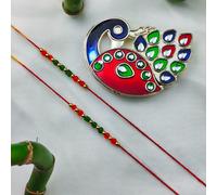 The Colourful Aura 2 Rakhi & 1 Chopda of Red Beads Slim Thread Rakhi for Raksha Bandhan The Colourful Aura Red One Size