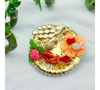 The Colourful Aura 2 Rakhi & 1 Platter of Golden Red Sandalwood Beaded Rakhi for Brother Raksha Bandhan The Colourful Aura Red One Size