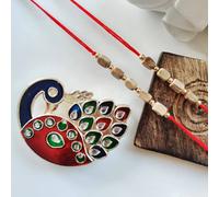 The Colourful Aura 2 Rakhi And 1 Chopda Of Indian Tulsi Square Beaded Rakhi For Raksha Bandhan In Beige Beige One Size