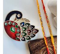 The Colourful Aura 2 Rakhi And 1 Chopda Of Raksha Bandhan Golden Bead Thread Slim Rakhi In Orange Orange One Size