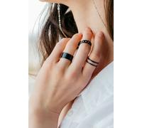 The Colourful Aura Women's 3 Piece Adjustable Wide Band Silver Cuff Resizable Boho Ring set in Black
