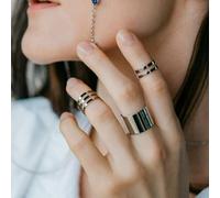 The Colourful Aura Women's 3 Piece Wide Silver Gold Adjustable Band Boho Multi Size Cuff Ring set The Colourful Aura Silver One Size