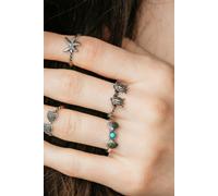 The Colourful Aura 4 Piece Stackable Bohemian Starfish Turtle Beach Midi Retro Rings In Silver Silver One Size
