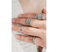 The Colourful Aura 4 Pieces Ethnic Vintage Elephant Bohemian Antique Silver Rings Set Silver A