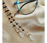 The Colourful Aura 55 CM Black Beaded Sunglass Reading Eyeglass Lanyard Detachable Chain in Silver