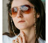 The Colourful Aura 55 Cm White Sun Flower Daisy Sunglass Reading Eyeglass Lanyard Pearl Chain Holder In Gold Gold One Size