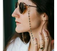 The Colourful Aura 55cm Blue Evil Eye Protection Summer Turkish Reading Eyeglass Chain Lanyard in Gold The Colourful Aura Gold One Size