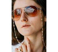 The Colourful Aura 62 CM White Sun Flower Daisy Sunglass Reading Eyeglass Lanyard Pearl Chain Holder in Gold