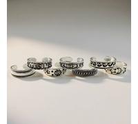 The Colourful Aura Women's 7 Pcs Bohemian Silver Plated Silver Midi Band Toe Ring Set The Colourful Aura Silver One Size