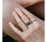 The Colourful Aura Women's 7 Piece Multisize Band Silver Cuff Stackable Boho Ring set in Grey The Colourful Aura Grey One Size