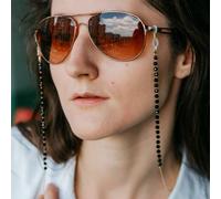 The Colourful Aura 70 cm Black Bead Sunglass Summer Reading Eyeglass Lanyard Detachable Chain in Gold The Colourful Aura Gold One Size