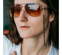The Colourful Aura 70 cm Black Bead Sunglass Summer Reading Eyeglass Lanyard Detachable Chain in Gold The Colourful Aura Gold One Size