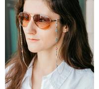 The Colourful Aura 70 cm Colourful Evil Eye Glass Chain & Reading Glass Detachable Chain Holder in Silver The Colourful Aura Silver One Size