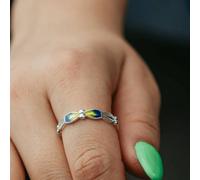 925 Silver Enamel Colourful Floral Band Yellow Blue Slim Ring The Colourful Aura Silver One Size