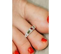 The Colourful Aura 925 Silver Green Red Oval Stone Bohemian Foot Midi Toe Ring Green