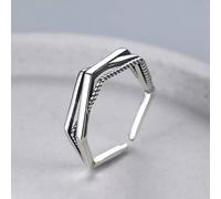 The Colourful Aura Women's 925 Sterling Silver Geometric Hexagon Stackable Slim Band Ring The Colourful Aura Silver One Size