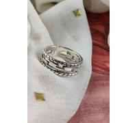 The Colourful Aura Adjustable 925 Silver Chain Band Thick Unisex Open Statement Ring Silver One Size