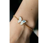 The Colourful Aura Adjustable Butterfly Evil Eye White Enamel Dainty Protection Bracelet In Gold Gold One Size