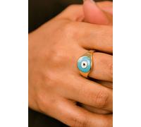 The Colourful Aura Adjustable Devil Evil Eye Turkish Boho Protection Nazaria Ring In Blue Blue One Size